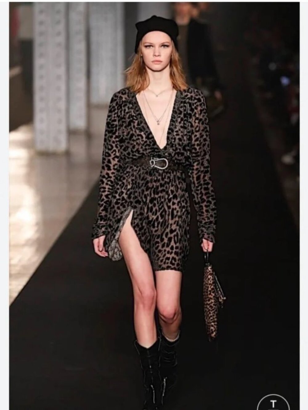 Zadig & Voltaire Leopard-Print V-Neck Mini Dress in Black and Brown
